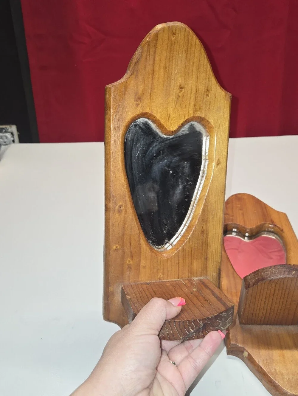 Wood Heart Wall Sconce Candle Holders Mirrored Cottagecore Country Heart 15